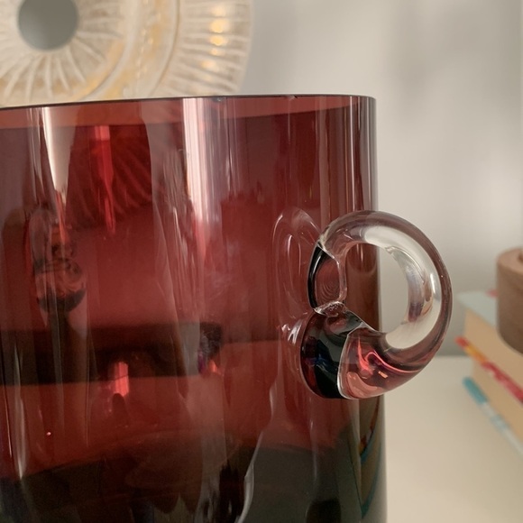 MCM Krosno Poland Block Art Glass With handles Vase Purple Clear Base Bubble - Picture 10 of 17